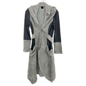 Alison Sheri Gray Artsy‎ Longline Cardigan Sweater Lagenlook Art to Wear Size XS